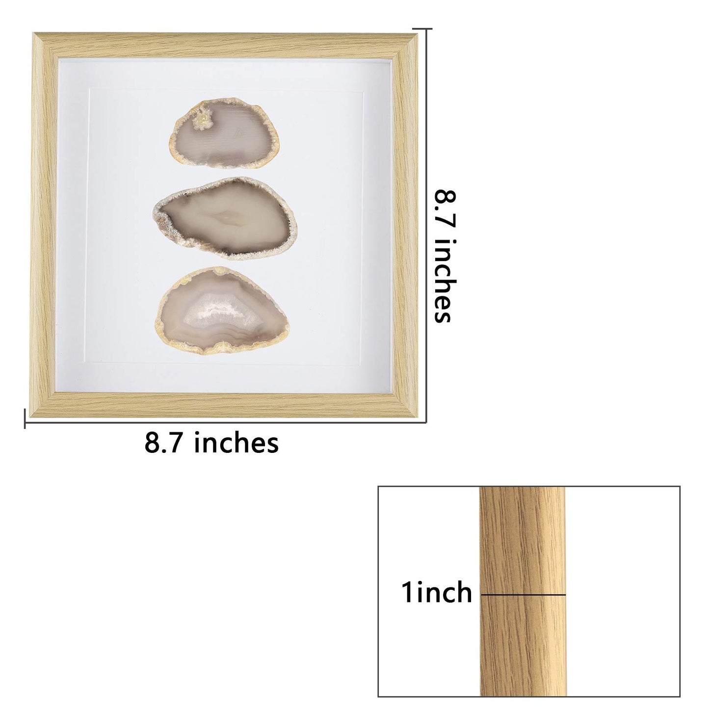 Amogeeli Framed Geode Agate Slice Wall Art, Healing Crystal Agate Stone Framed Panel Decor for Home Office, 8.7 inches