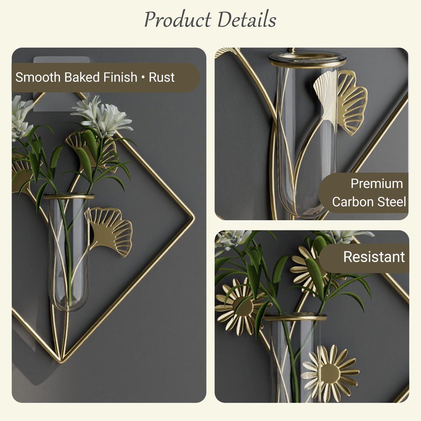 AZY 2 Pack Metal Wall Vase Set – Modern Farmhouse Wall Decor for Living Room, Bathroom & Bedroom, No-Drill Hanging Wall Planters with Artificial Plants, Boho Wall Decor & Minimalist Metal Art