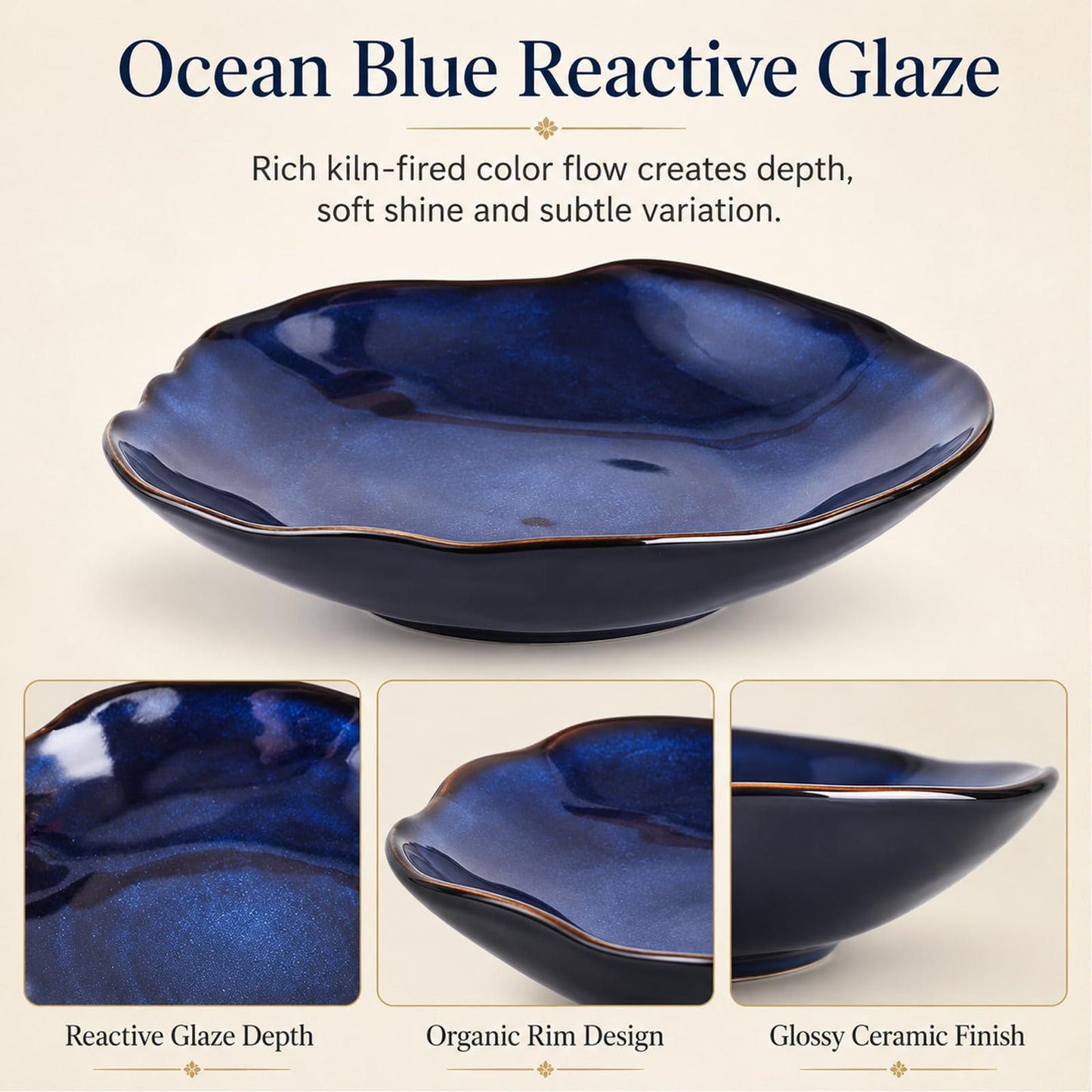Blue Ceramic Decorative Bowl –8.3" Small Trinket Dish, Fruit Bowl, Candy Dish, Key Bowl for Entryway Table, Jewelry & Ring Dish, Porcelain Catchall Dish for Kitchen, Bedside, Living Room Home Decor