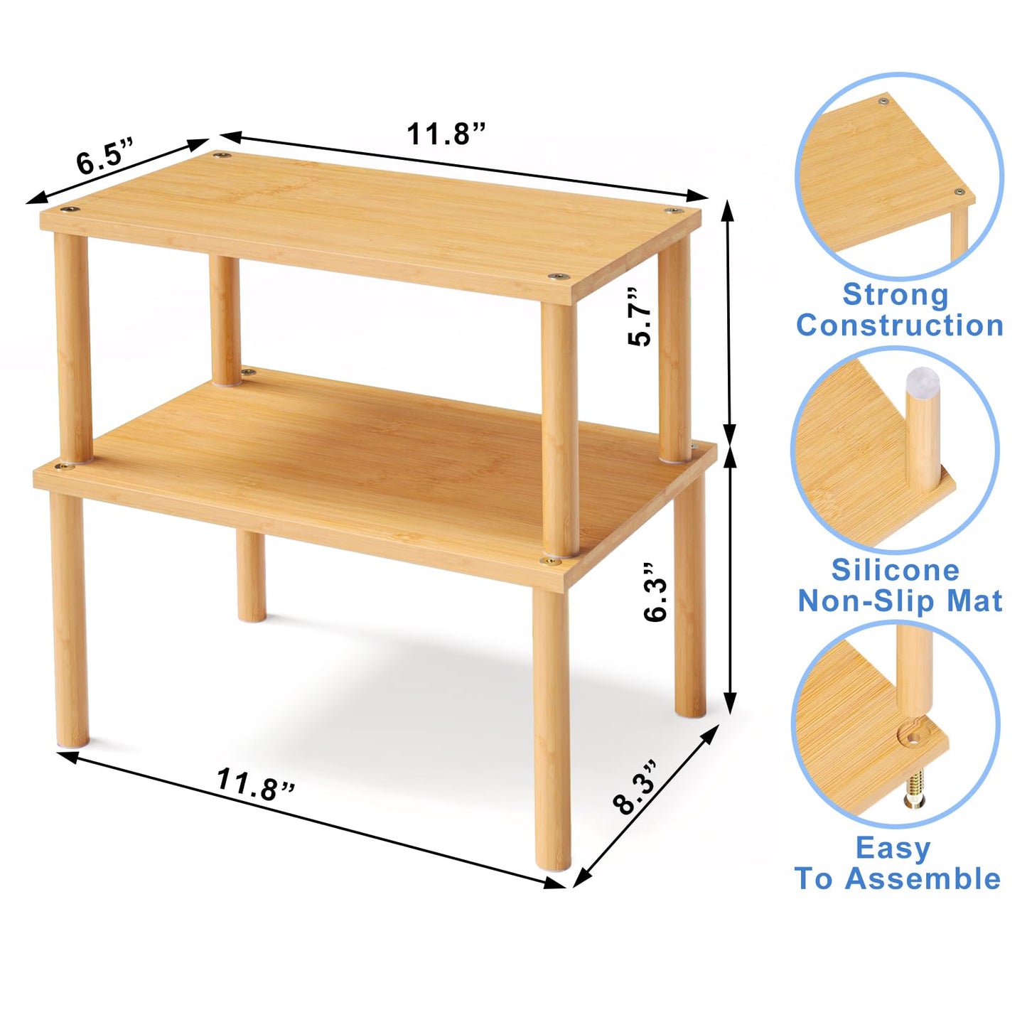 VERTORGAN Cabinet Organizer Shelf(Set of 2),Kitchen Counter Shelves,Bamboo Stackable Expandable Spice Rack Countertop(Medium)