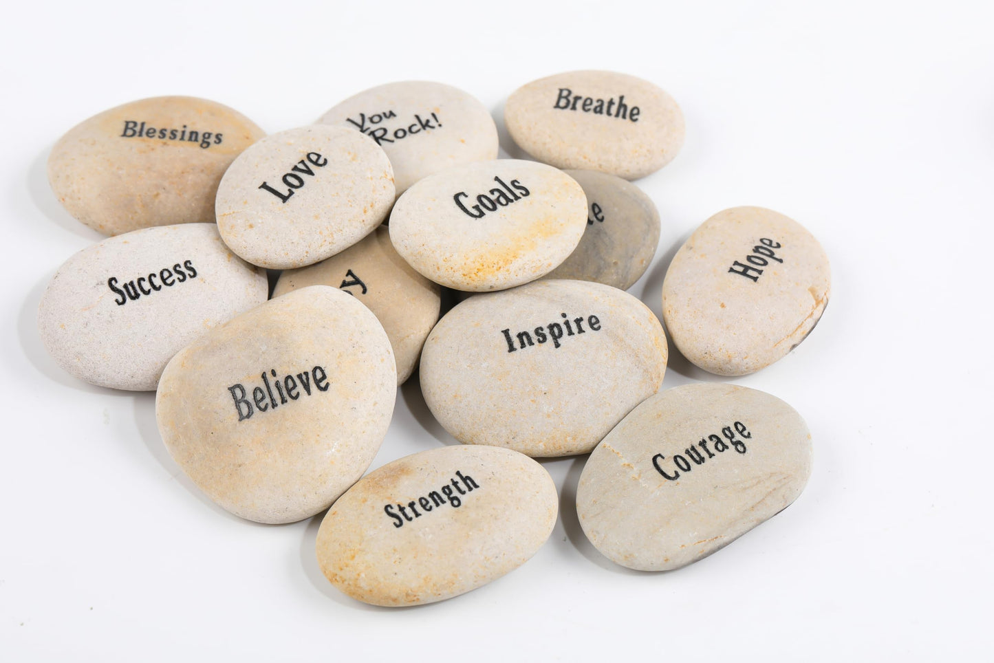 ROCKIMPACT 50PCS Engraved Rocks Different Words Inspirational Stones Bulk Faith Stones Gratitude Rocks Healing Prayer Religious Charms Encouragement Rocks, 1"-2" Each