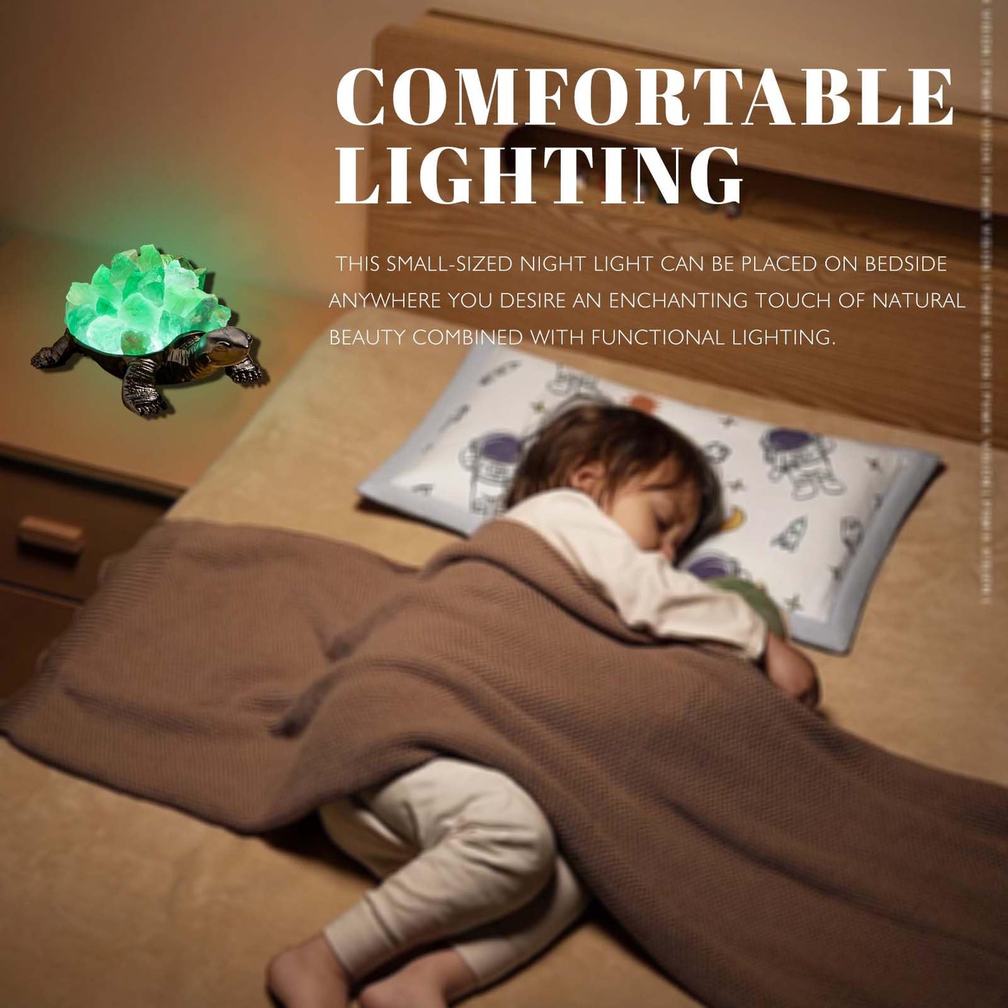 Runyangshi Natural Green Fluorite Turtle Night Lamp Healing Crystal Bedroom Bedside Table Lamp USB Port Home Decoration Women Men Decor Gift