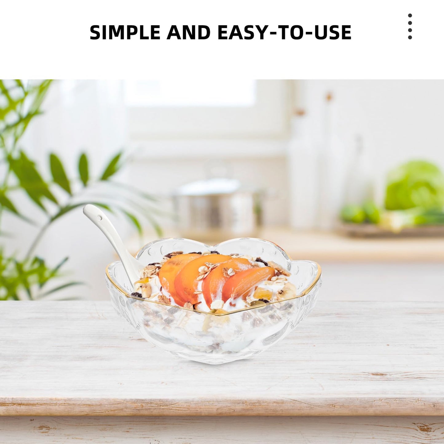 Toyvian Glass Salad Bowl with Gold Rim, 6inch Flower Shaped Decorative Serving Bowl for Dessert Fruit Popcorn and Snack Elegant Clear Glass Kitchen Tableware for Home Dining Parties