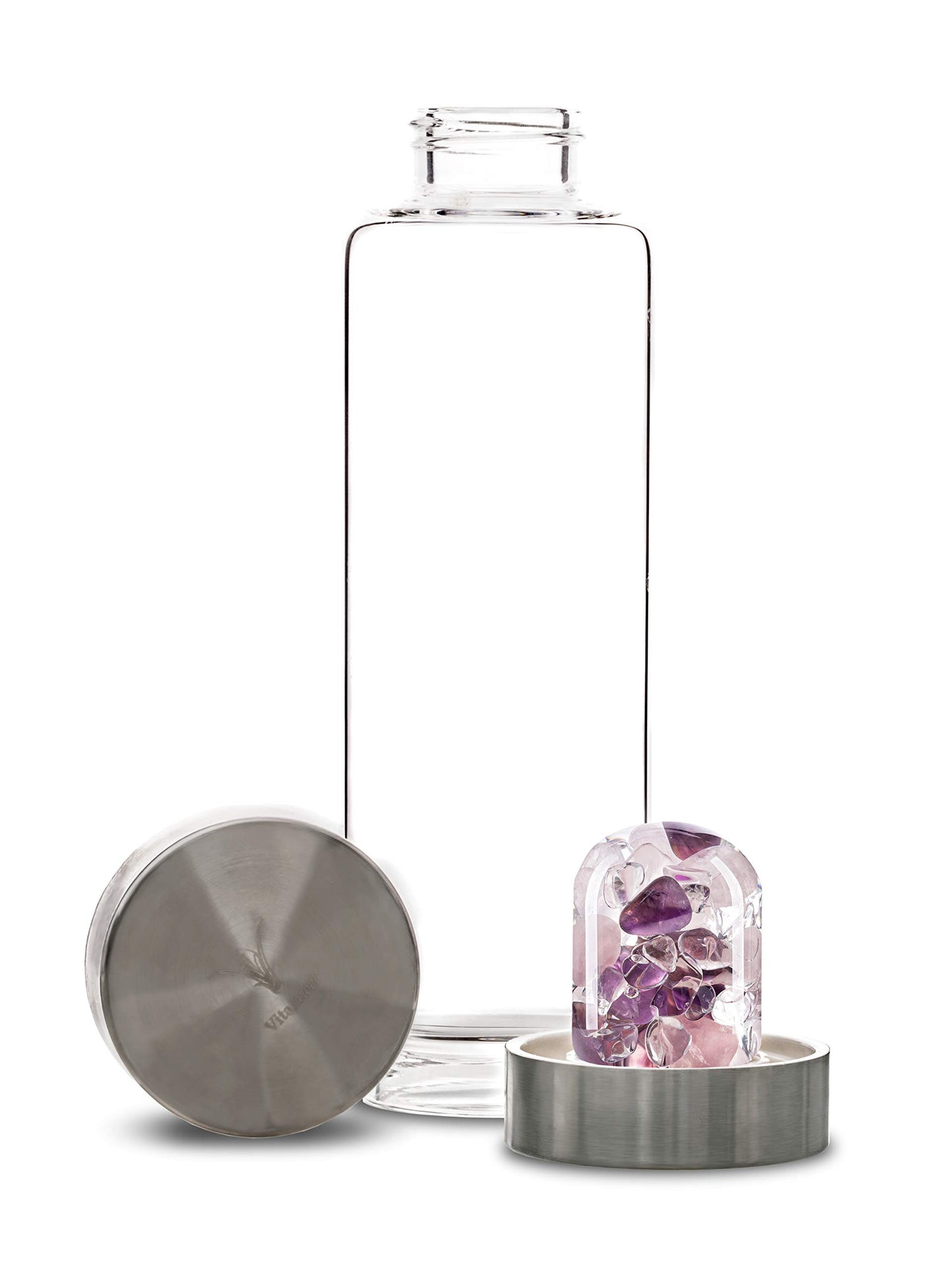 VitaJuwel ViA WELLNESS - Crystal Water Bottle with Amethyst, Rose Quartz & Clear Quartz - Balance, Relaxation & Clarity