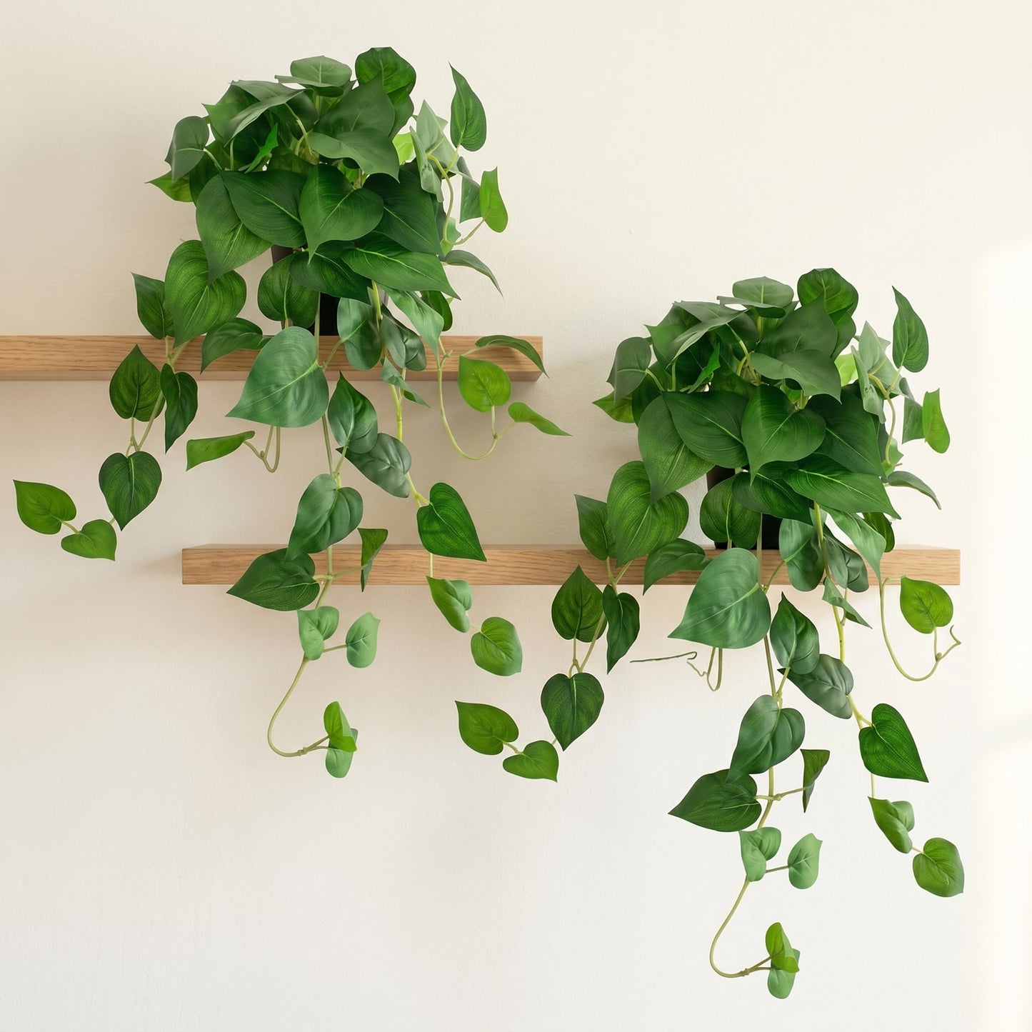 Artificial Pothos Hanging Plant, 25" Set of 2 Faux Ivy Vines with Pots