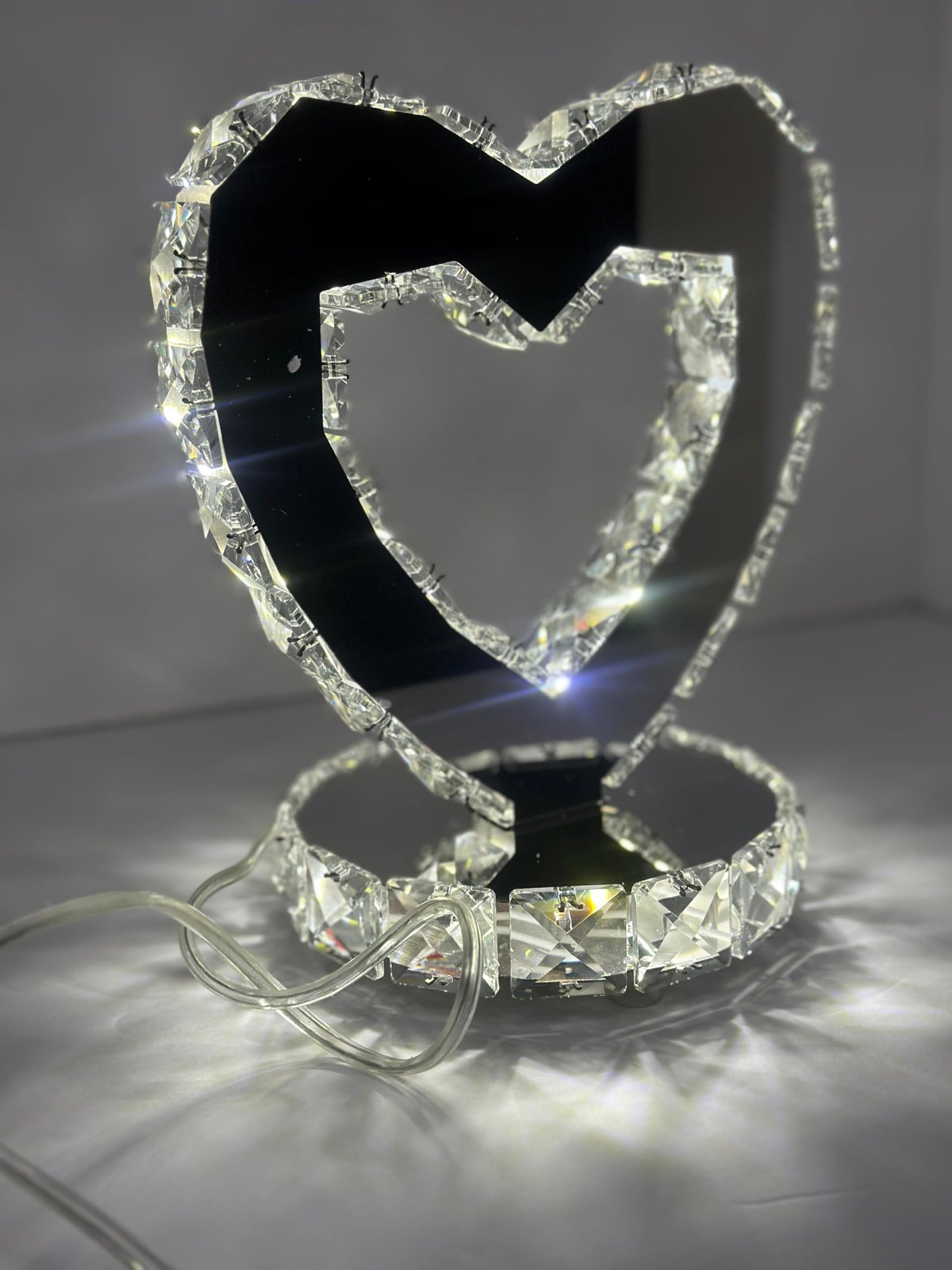 Vase Branch Glass Crystal Heart Table Lamp, LED Light