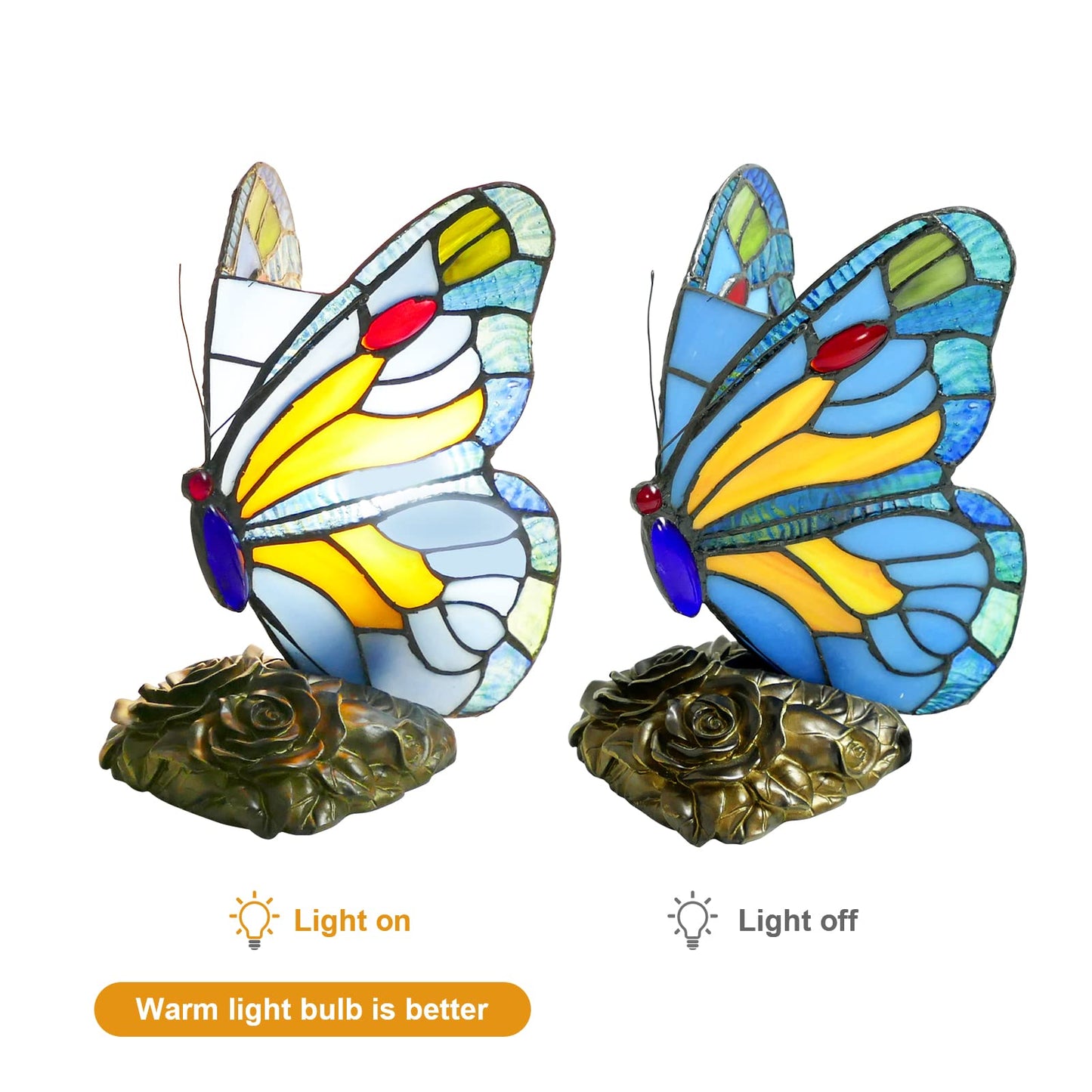JGWSWQ Butterfly Tiffany Table Lamp, Stained Glass Vintage Night Light