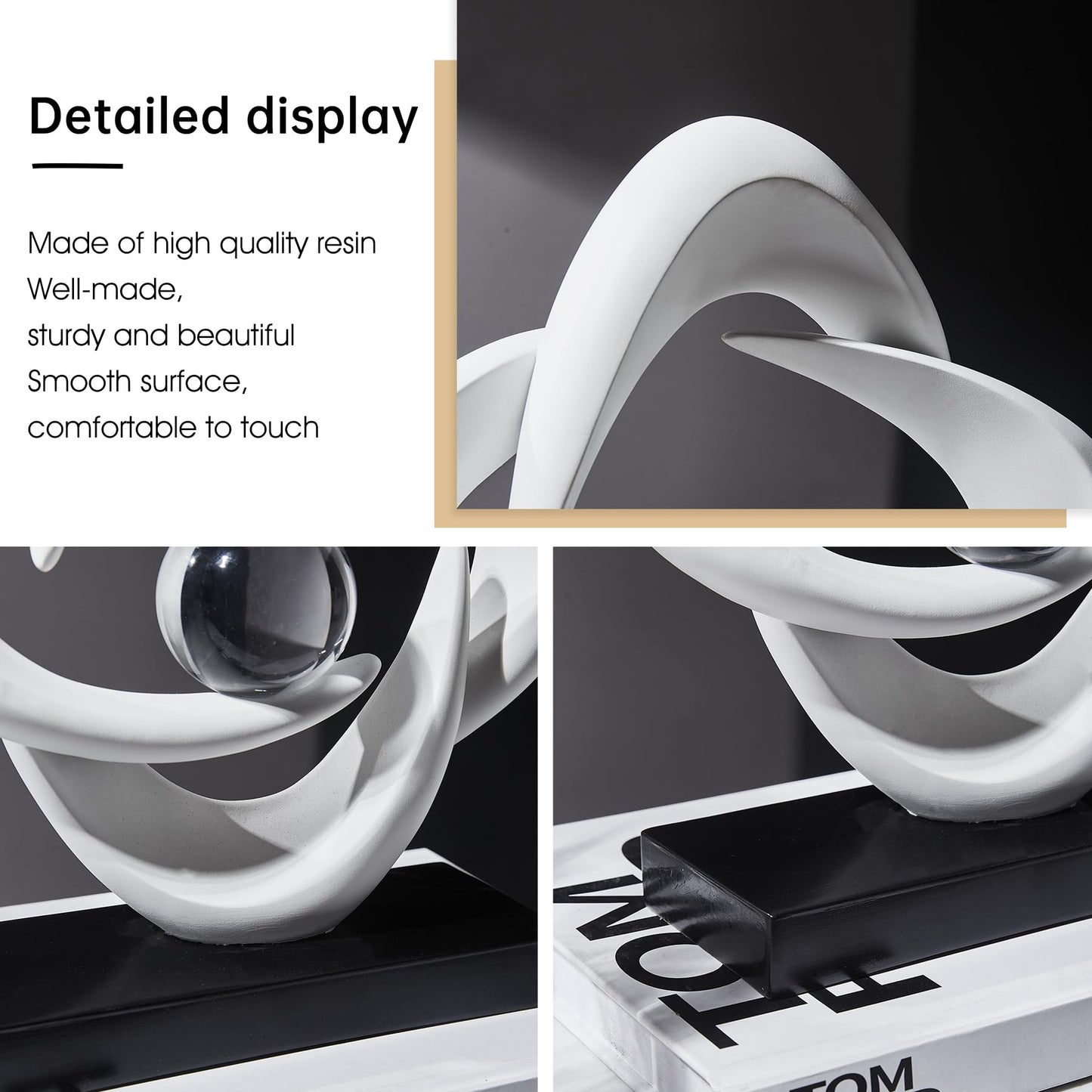 XYQXYQ Abstract Art Sculpture, Resin Gold Decorative Statue, Modern White Ornaments for Living Room, Decorativas Modernas for Coffee Table/Entryway/Office Collectibles (White)