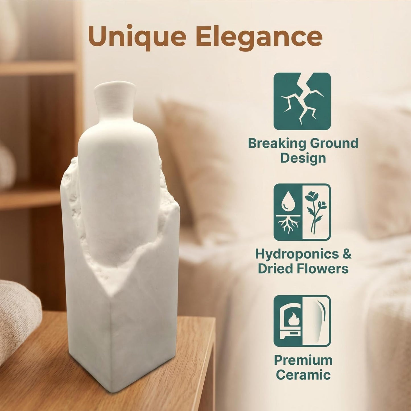 Ceramic Flower Vase 10.63″ Tall for Home Decor Living Room Office