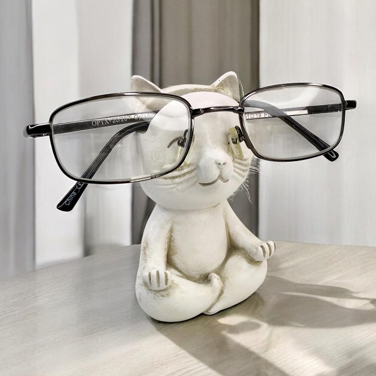 Top Brass Yoga Cat Eyeglasses & Pen Holder – Whimsical Reading Glasses Sunglasses Stand – Funny Desk Nightstand Glasses Keeper Rack Display – Meditating Zen Lotus Pose Figurine