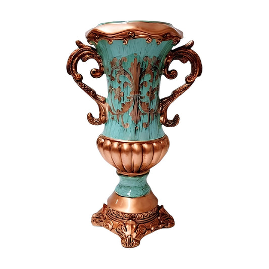 ICE Armor 16" H Turquoise & Copper Antique Scrollwork Decorative Ceramic Vase Stylish Home and Office Decor Luxury Ornament Great Gift for Home Lovers