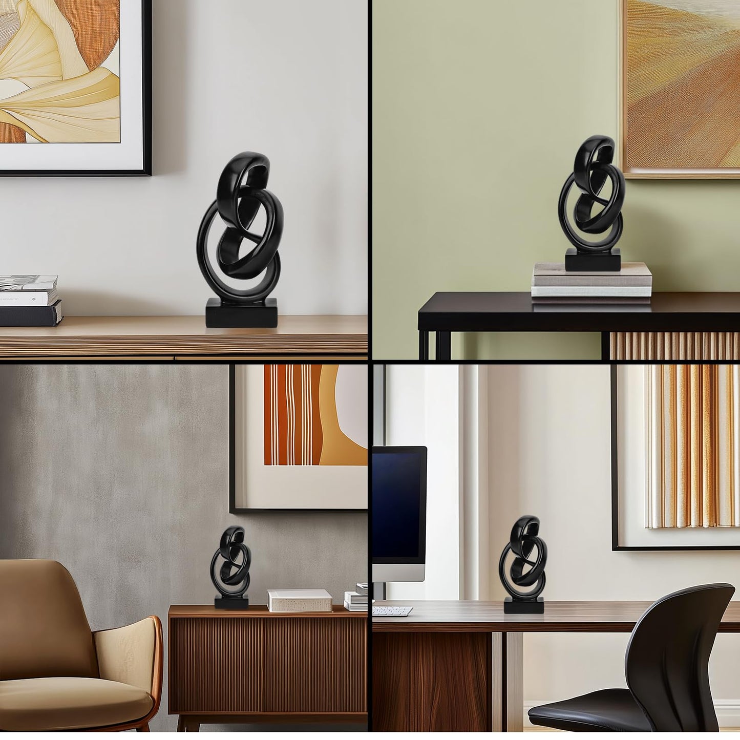 DOVDOV Abstract Black Knot Sculpture, Geometric Decor, Black Decorative Piece for Living Room Coffee Table or Bookshelf Top, Office Coffee Table or Entryway Console Decor.