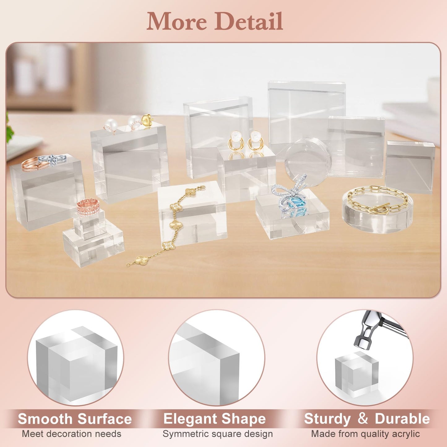 SAMYUCHO 4 Pcs 2 X 2 X 1 Inch with 10 Pcs 1 X 1 X 1 Inch Acrylic Square Base Stand