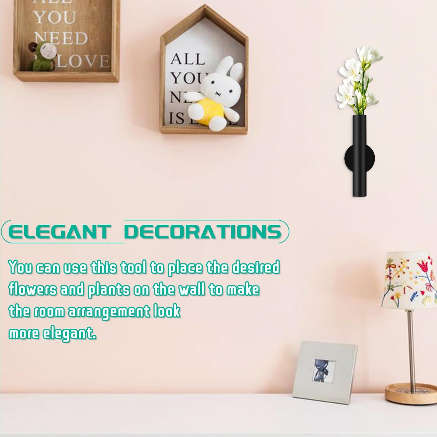 3 Pcs Wall Mounted Vases Wall Vases for Decor Dried Flower Wall Decor Flower Wall Sconce Black Metal Flower Vase with Sticker for Home Office Flower Display Decoration (Black)