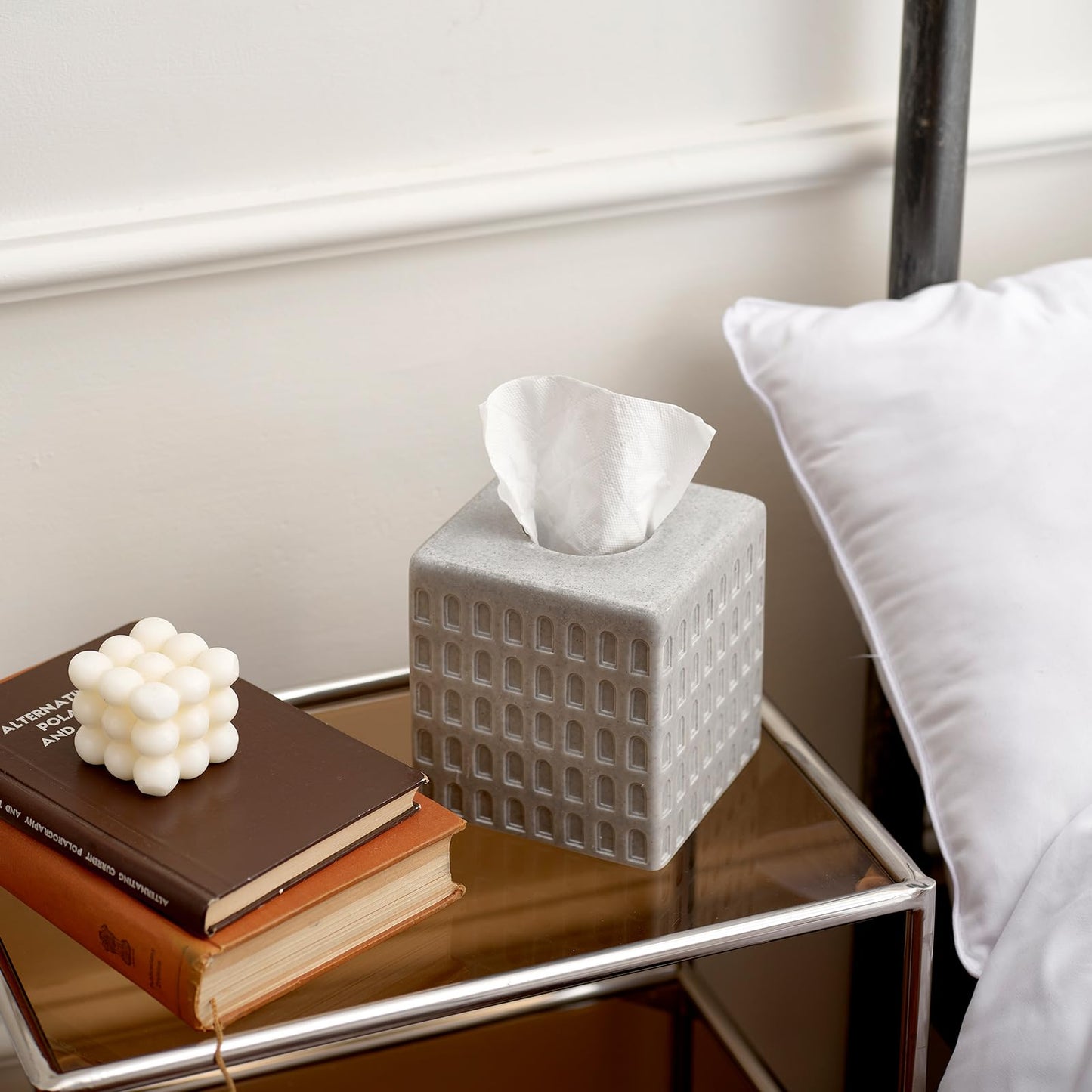 Colosseum Tissue Box Cover,Square Tissue Box Holder for Home Decor,Bathroom Countertop,Tabletop,Bedside Table,Office - Marble Grey