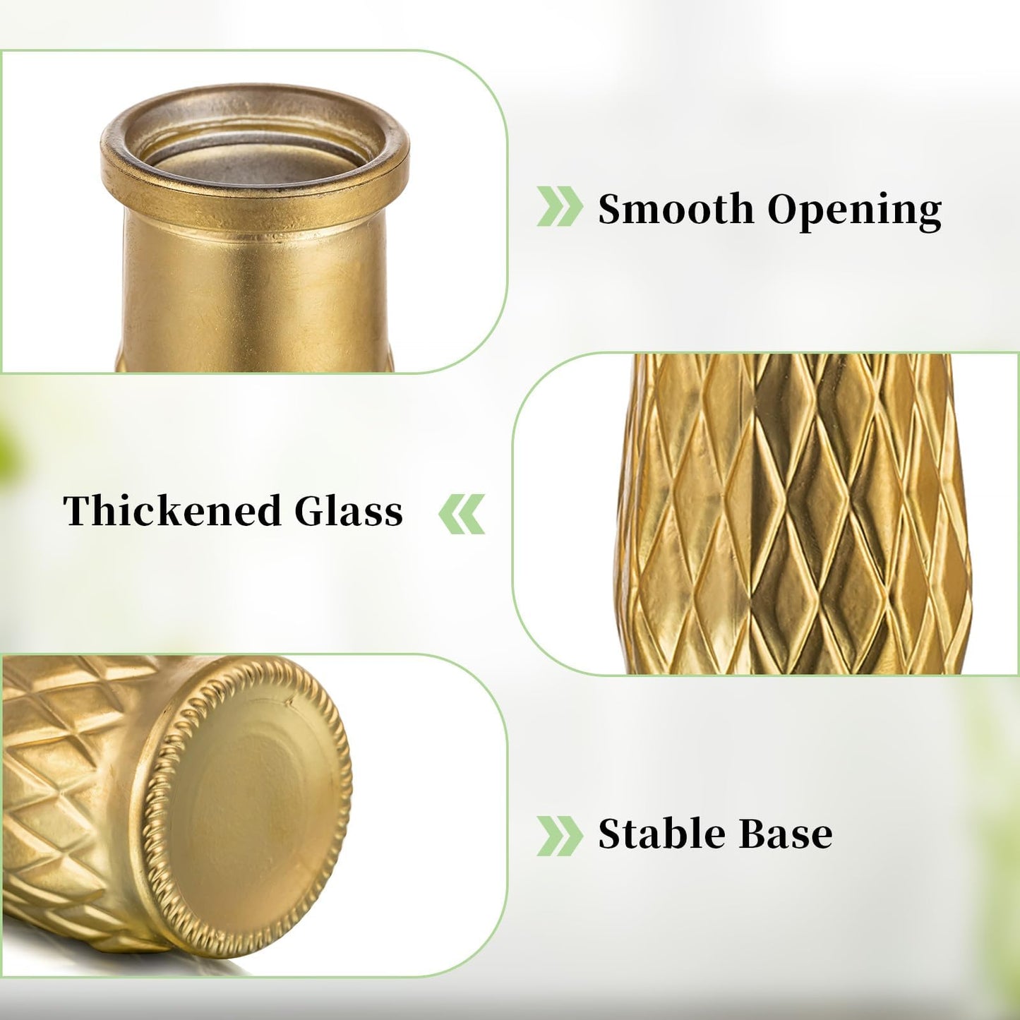 Glasseam Gold Glass Vase, 8pcs Cylindrical Home Decor, Antique Art Deco Style, Holds Water, Gold Electroplating Finish, Living Room Kitchen Bathroom Bedroom Decor, Table Centerpieces