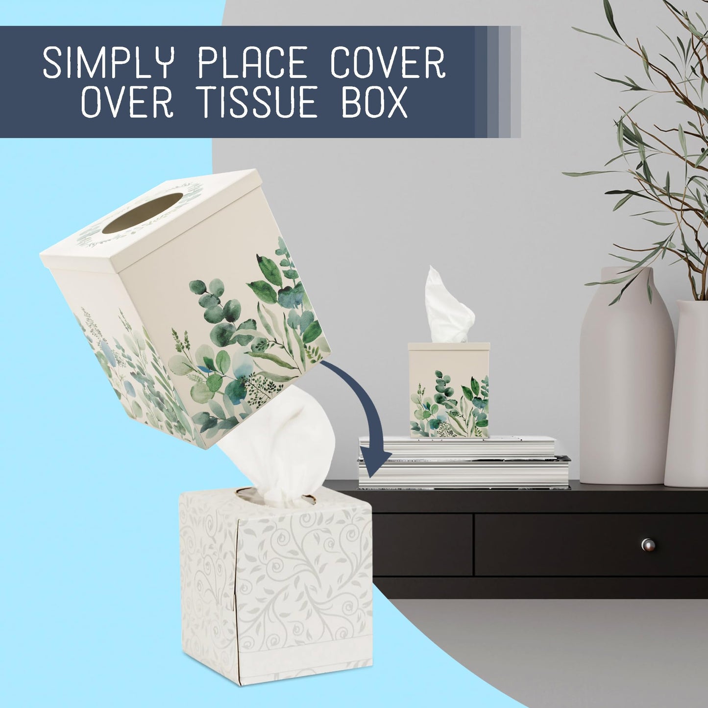 NAT AND JULES Cube 6 x 5 Iron Metal Tissue Box Holder Organizer Bathroom Vanity Countertop Night Stands Office Home, Floral