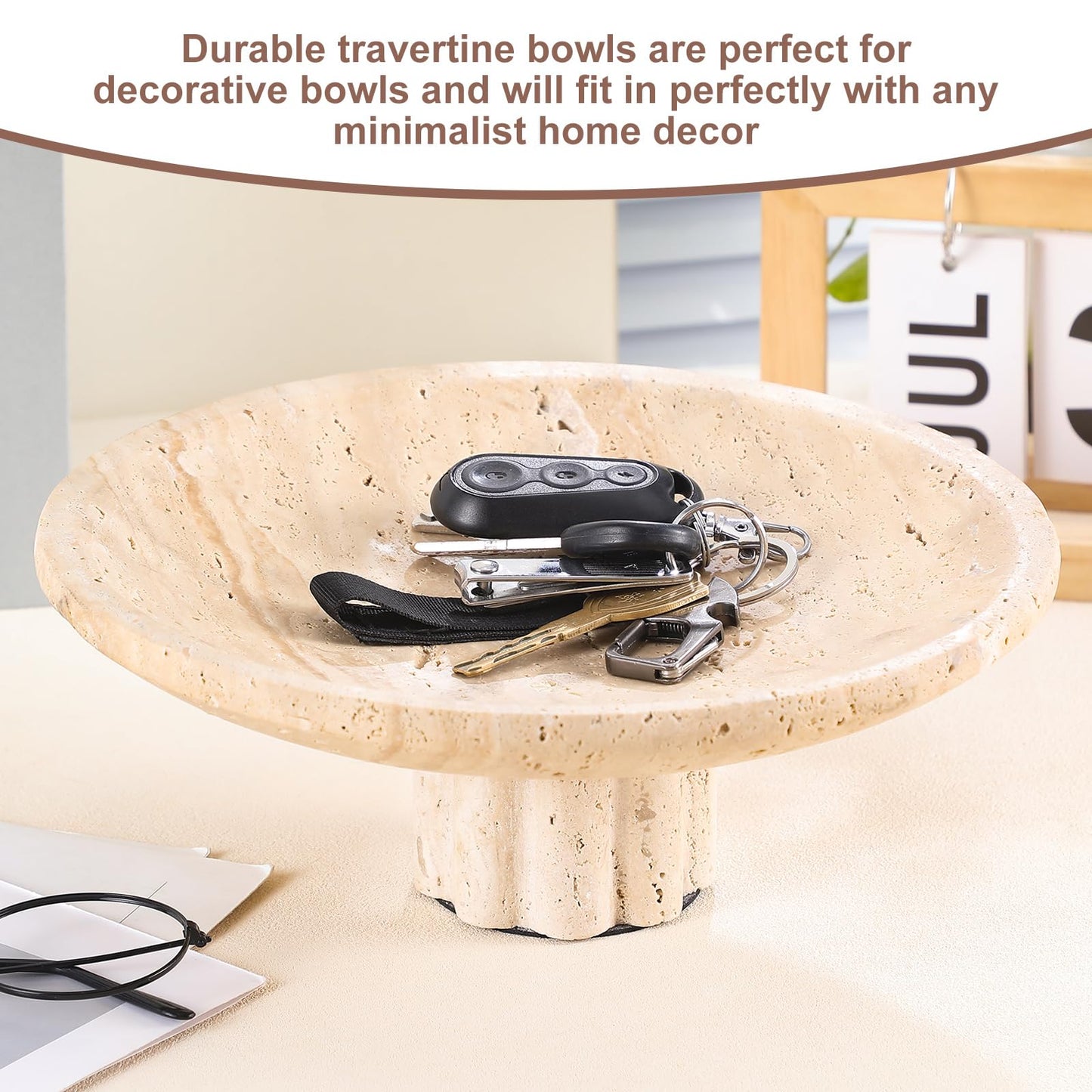 Honeydak Travertine Fruit Bowl for Kitchen Counter Large 10" Decorative Fruit Bowl Key Basket for Entryway Table and Modern Home Decoration, Kitchen Storage