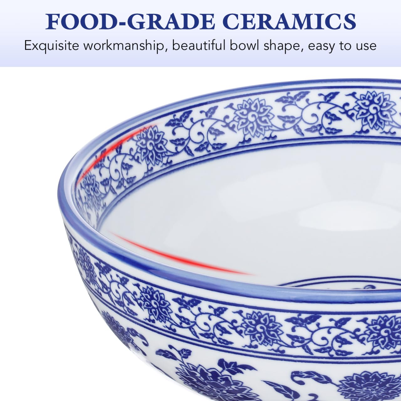 Kichvoe Blue White Porcelain Bowl 6.88 Inch Chinese Style Ceramic Soup Bowl for Rice Noodles Salads Home Kitchen Dinnerware
