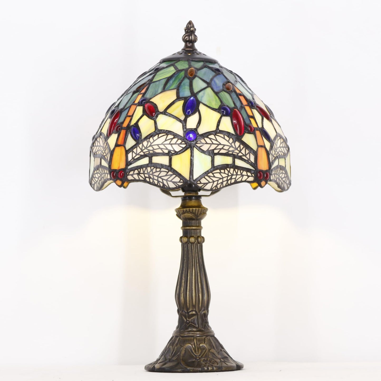 SYETL Small Tiffany Lamp Stained Glass Yellow Dragonfly Style Desk Lamp