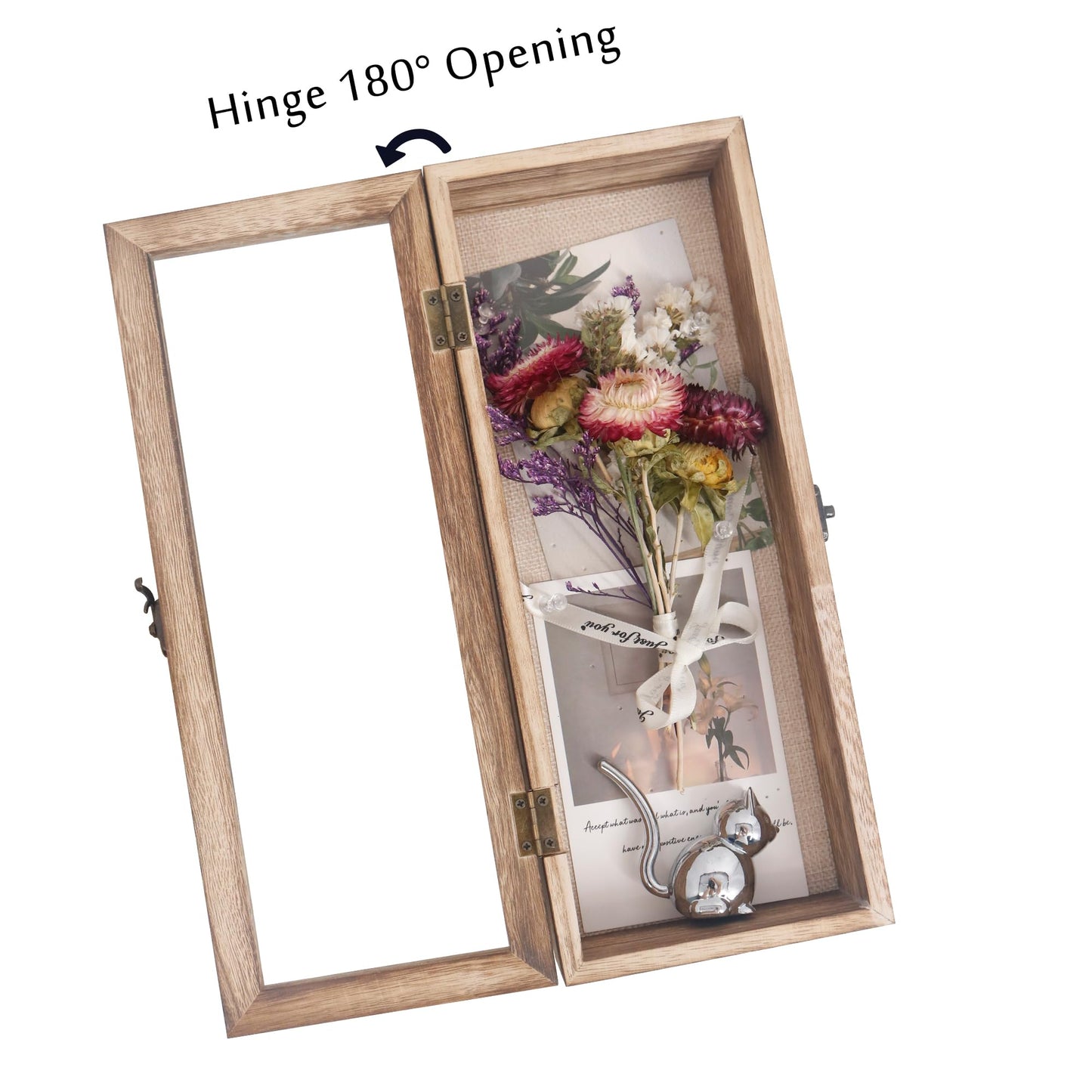 Hodeframe 5x12.5 Shadow Box Frame in Wood Color with Linen Back - Shadow Box Frame with Paulownia Wood and Real Glass Cover for Wall or Tabletop Display