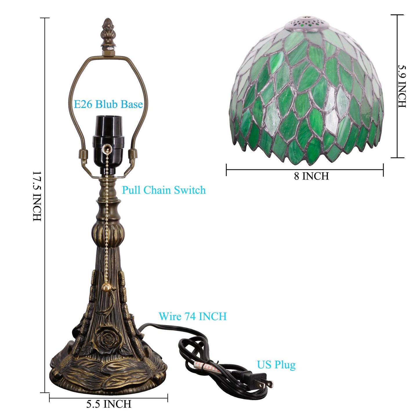 Small Tiffany Lamp Stained Glass Desk Lamp Green Wisteria Leaves Style