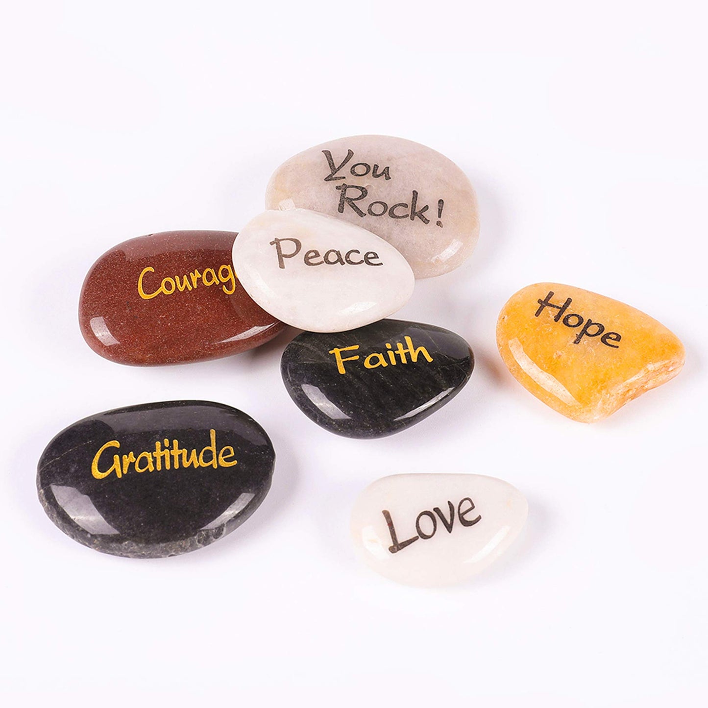 ROCKIMPACT 12 Engraved Inspirational Stones, Pocket Size Highly Polished Natural River Rock, Faith Stone Bulk Lot (Set of 12, 12 Different Sayings)