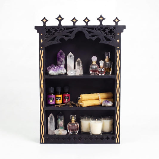 Gothic Wall Shelf | Crystal Display Shelf | Wall Mount Shelf | Cottagecore Vintage Decor | Wooden Wall Shelf for Bedroom & Living Room | Knick Knack Shelf for Perfume & Essential Oils | Wall Art Gift