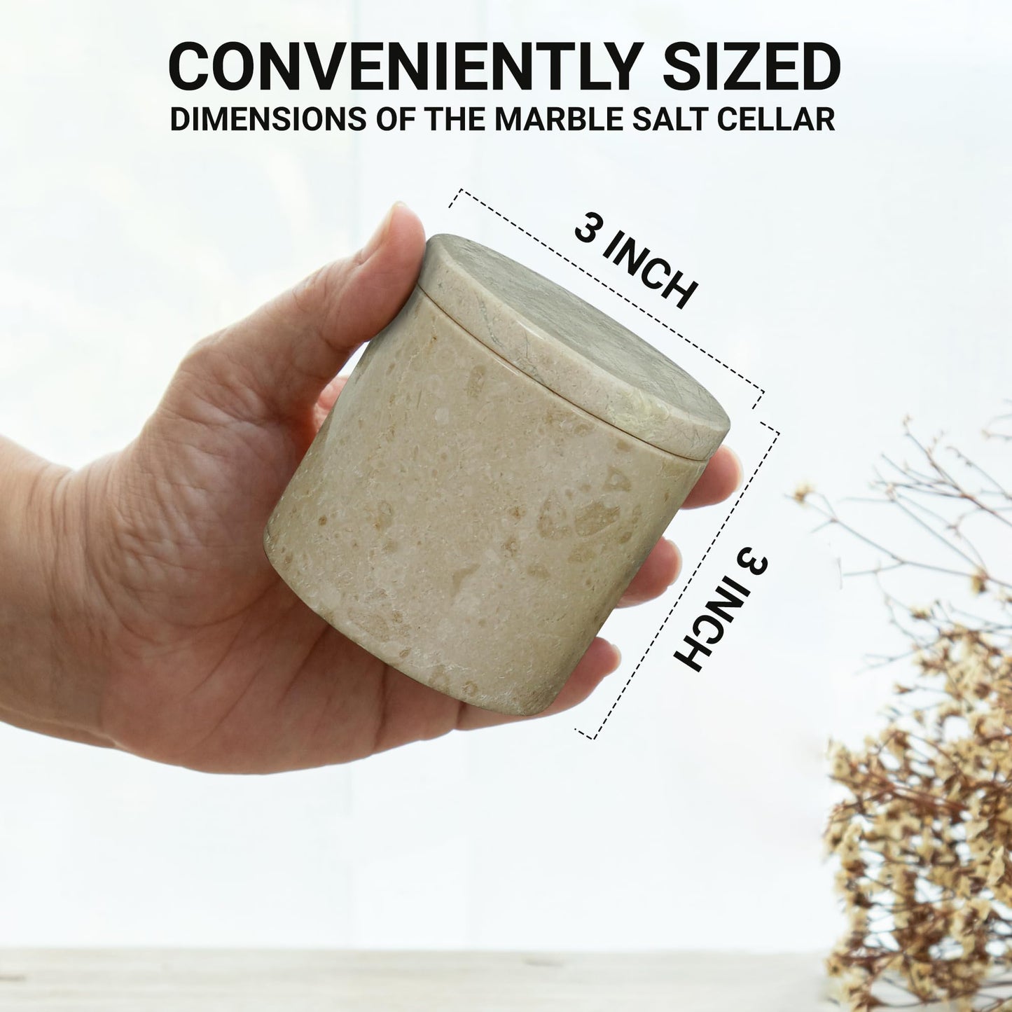 UrbanFocal Marble Salt Cellar With Lid Salt 3" Inch, Seasoning Container And Spice, Candy, Herbs Storage Box, Salt Holder For Counter, Spice Jar, Verona