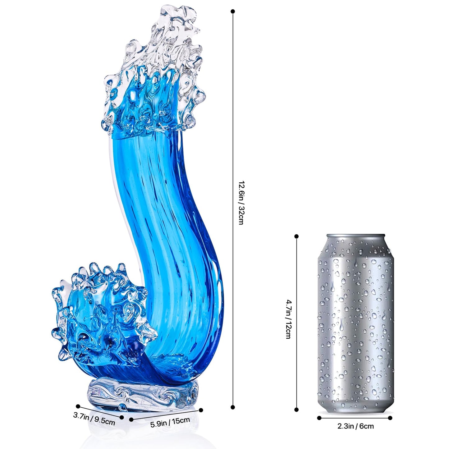 JexaTrek Blue Glass Sculpture Home Decor, Hand Blown Glass Art Statue, Glass Ocean Waves Home Living Room Decorations for Office Bookshelf Coffee Table Room Console Decor Accents.