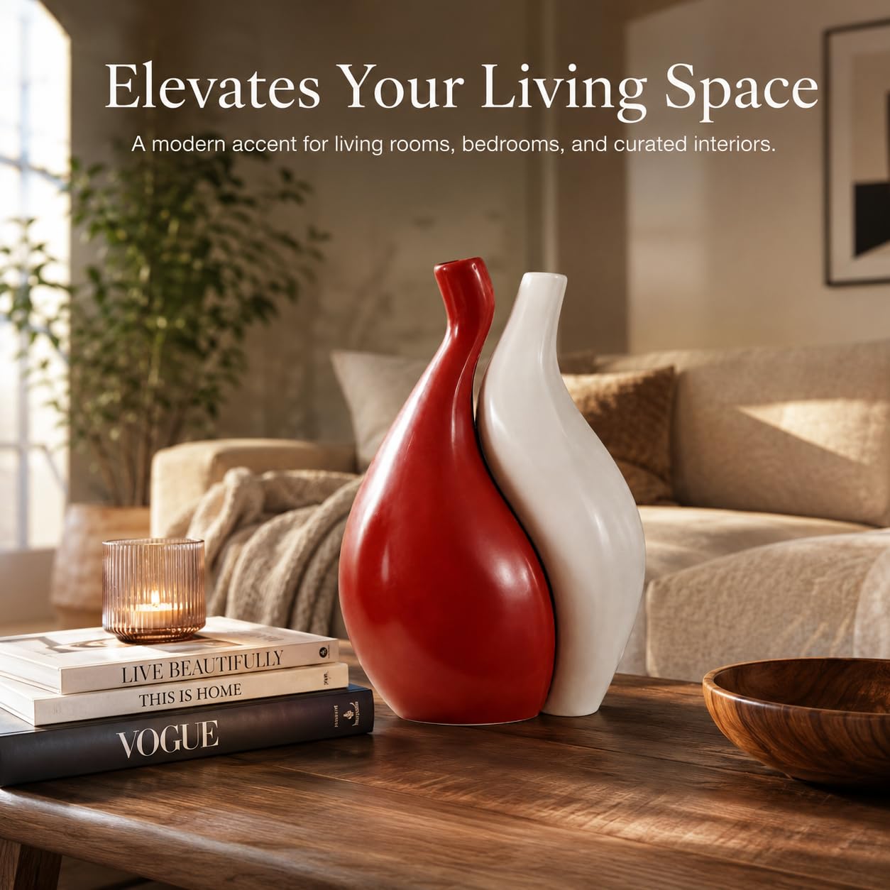 XGZY Simple Modern Art Red and White Ceramic Vase, Flower Vase Home Decor for Room, Bedroom, Office Desk, Entryway Table, Farmhouse, Coffee Table, Shelf, House Warming Gifts
