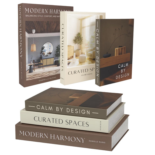 Modern Decorative Books For Home Decor - Set of 3 Faux/Fake Books For Decoration for Aesthetic Coffee Table Bookshelf Mantle Brown Cream Book Decor as Storage Boxes in Living Room Entryway Shelf Décor