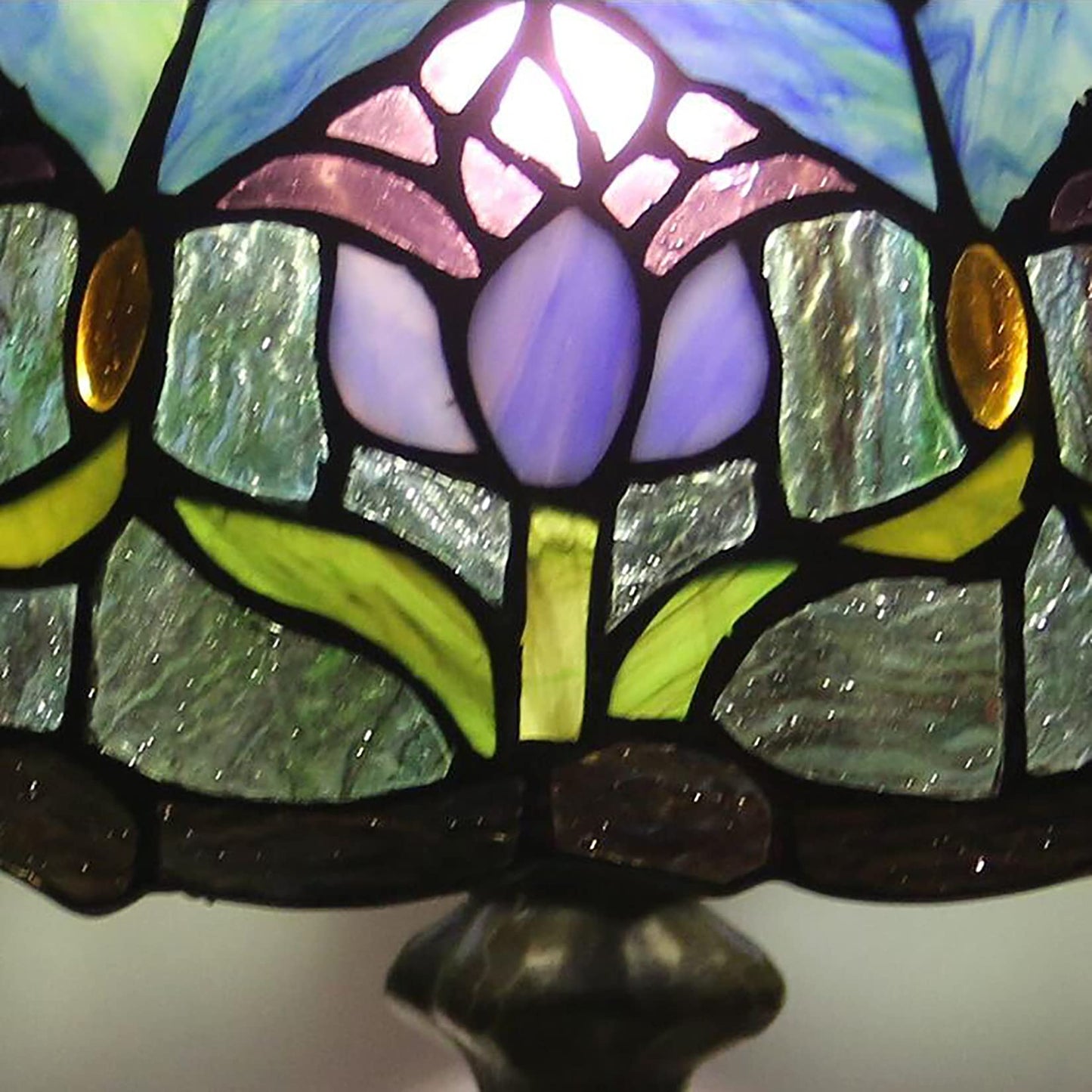 errzom Tiffany Style Table Lamp Stained Glass Lamp Shade Purple Tulip Flower Reading Desk Light 12 Inches for Bedroom Study Living Room Office