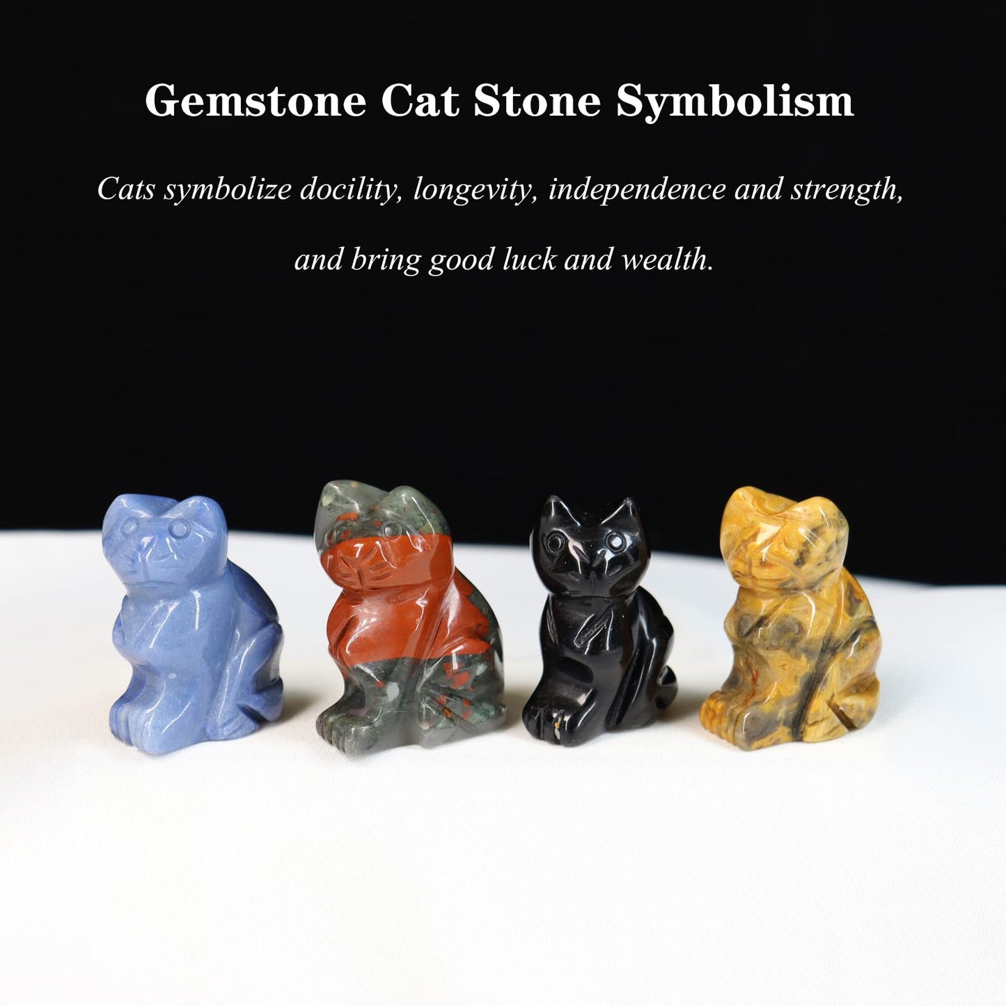 Wemeki Gemstone Cat Figurine Mix 6PCS, Crystal Sitting Kitten Healing Carved Lucky Animal Carving for Home Decor 1.5''