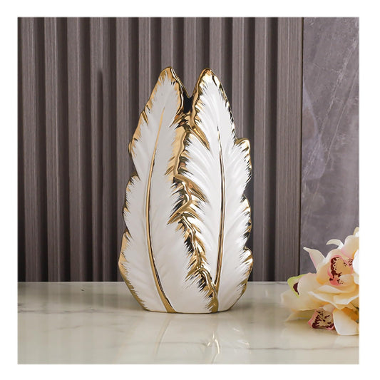 KagaKu Nordic Light Luxury Gold Painted Ceramic high-end vases-Elegant Home Decor-Flower Vase/Contemporary Design - Wedding Table Accent - Boho Pottery (Color : White, Size : L)