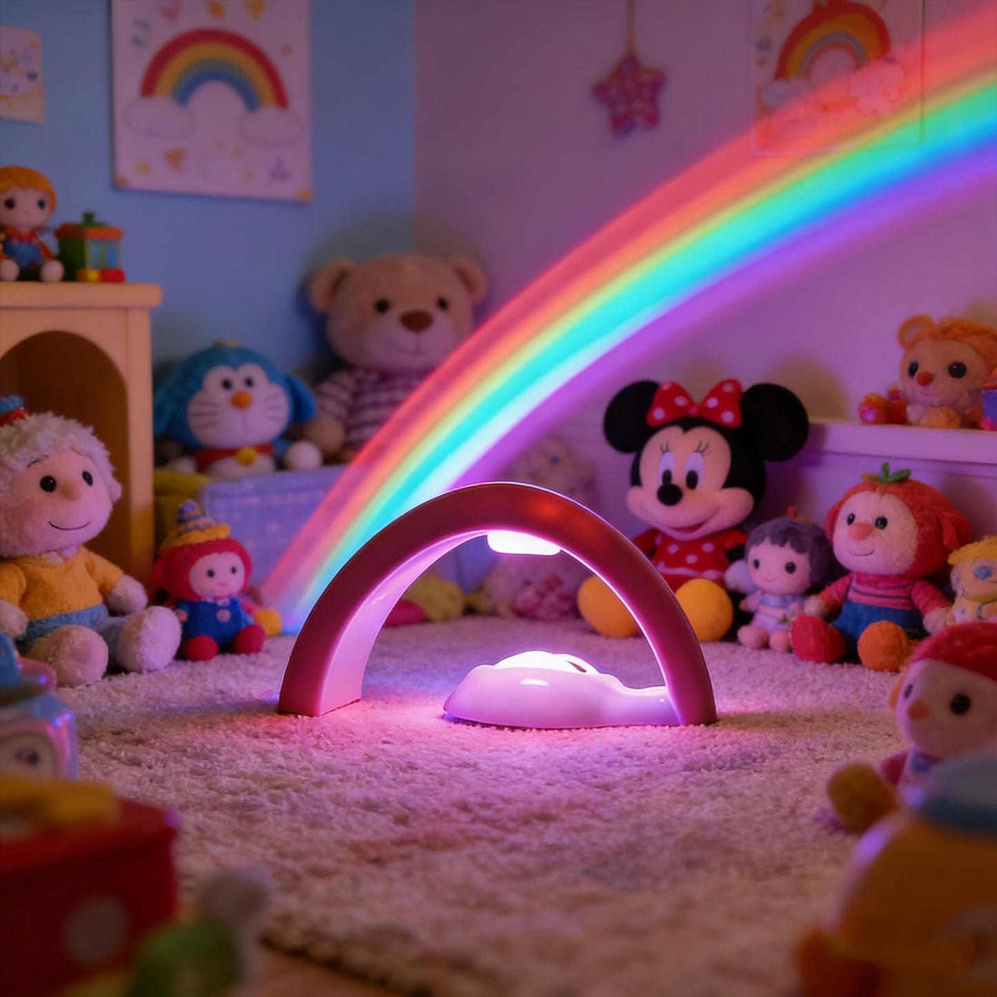 Rainbow Projector Night Light for Kids Bedroom, USB/ Battery Powered LED Rainbow Lamp with 10-Min Auto-Off Sleep Timer, Rainbow Projection Signs Wall Decor Birthday Gifts for Girls Boys Toddler