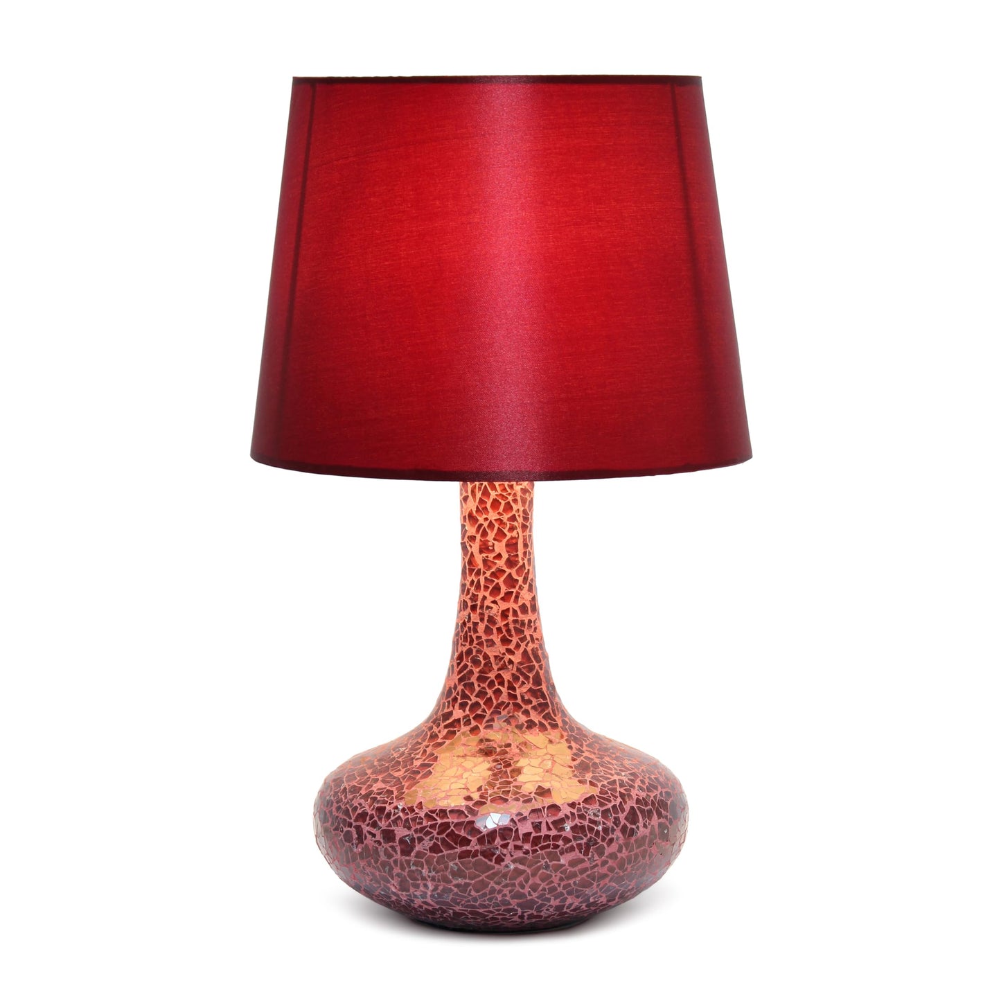 Simple Designs LT3039-RED-LB 14.17" Mosaic Tiled Glass Genie Table Lamp with LED Bulb, Red