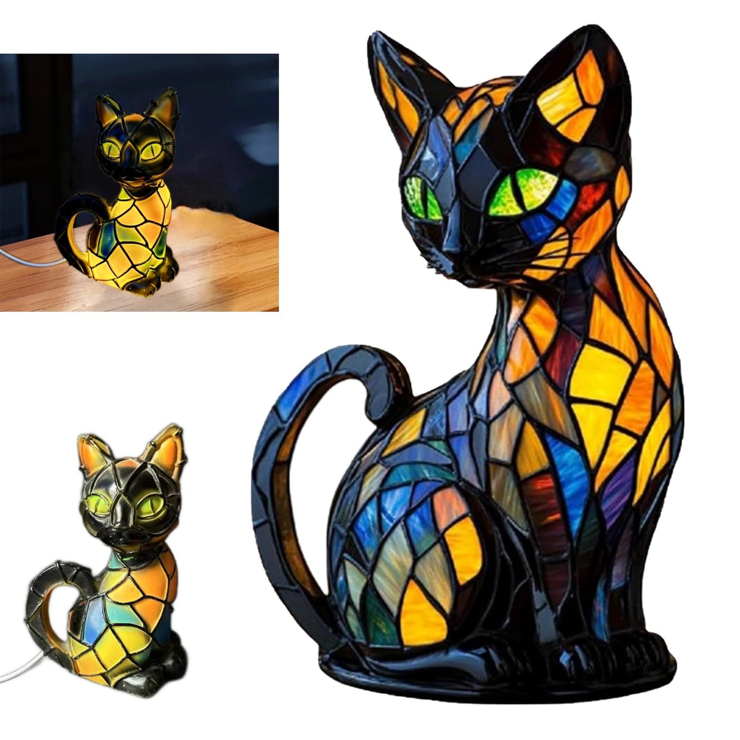 Neioaas Cat Lamp, Retro Cat Resin Table Lamp – Animal Table Lamp 3D Cute Pet LED Lights,Stylish Home Decor Lighting,Tabletop Night Light for Kids' Room & Bedroom Decor,Ideal Gift for Lovers(Cat A)
