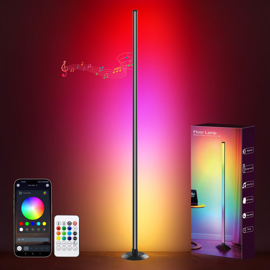 Rihvy Led Corner Floor Lamp USB Powered IC+RGBW Color Changing, App & Remote Control Led Lamp Music Sync, Timer, 64+ Music Modes Standing Lamps for Living Room Lamp Bedroom Gaming Room, 1 Pack