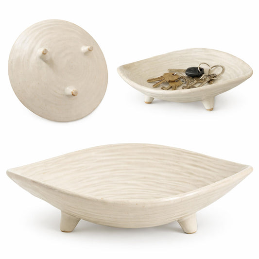 BSTUR Small Decorative Bowl, 6” Ceramic Key Bowl for Entryway Table, Multi-Purpose Decorative Bowls for Candy, Jewelry and Home Decor（Retro White）