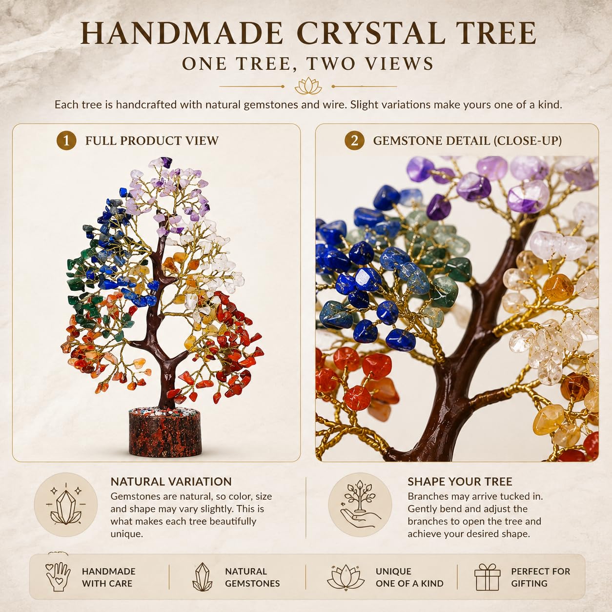 SoulRoot 7 Chakra Crystal Tree of Life, 300 Bead Gemstone Money Tree, Handmade Feng Shui Crystal Tree for Home Decor, Positive Energy, Wealth and Prosperity