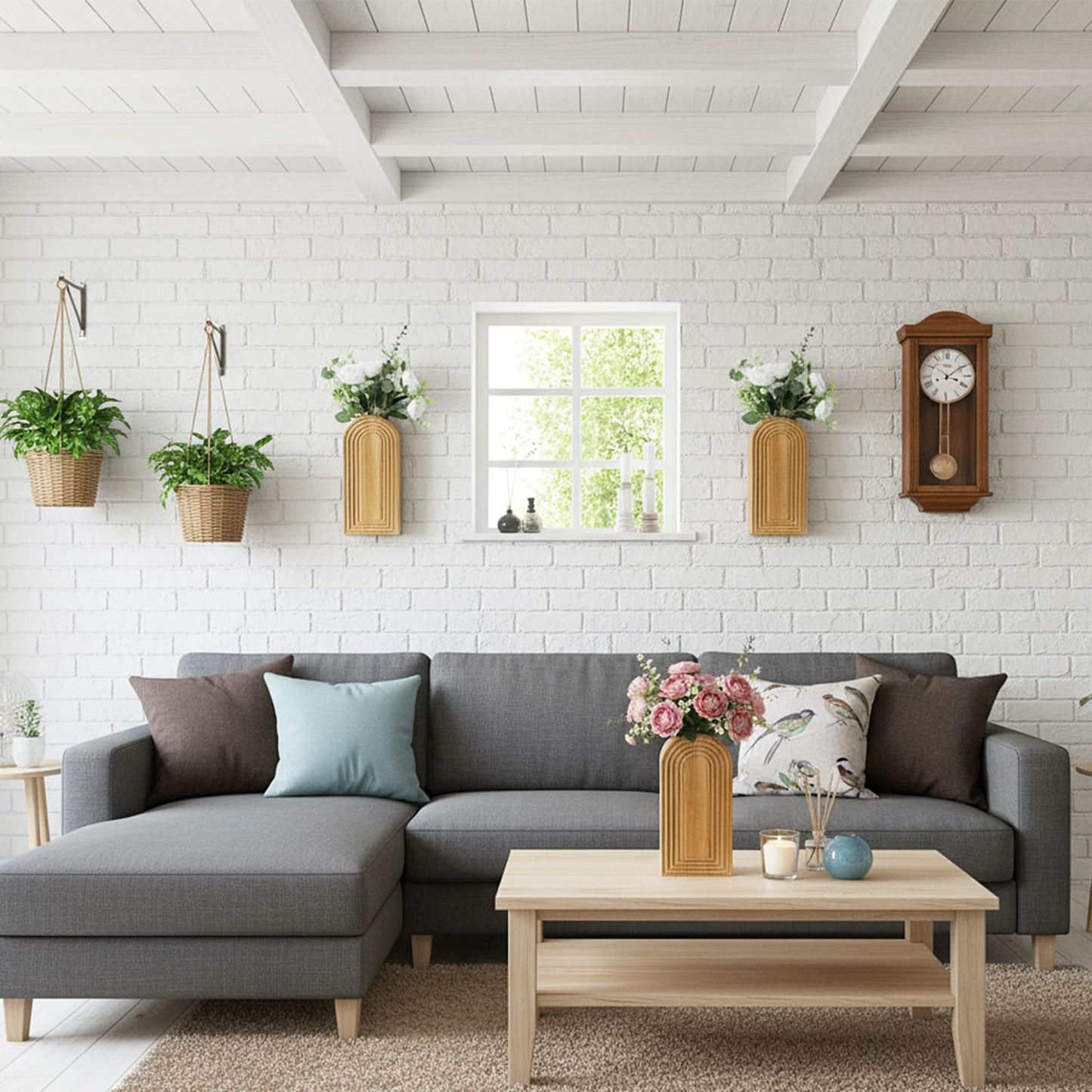 2 Pack Wood Wall Planter Vase,Wall Vases for Flowers Boho Walls Decor Mounted Wooden Planters Holder Walls Plant for Living Room, Bedroom, Bathroom-11.75X5.45 Inches
