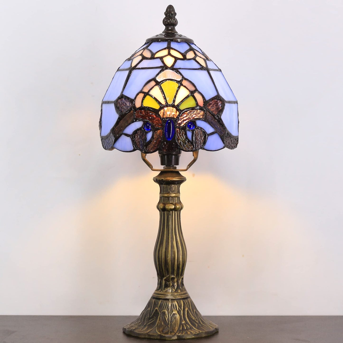 SYETL Small Tiffany Lamp Mini Accent Table Lamp Blue Purple Baroque Style
