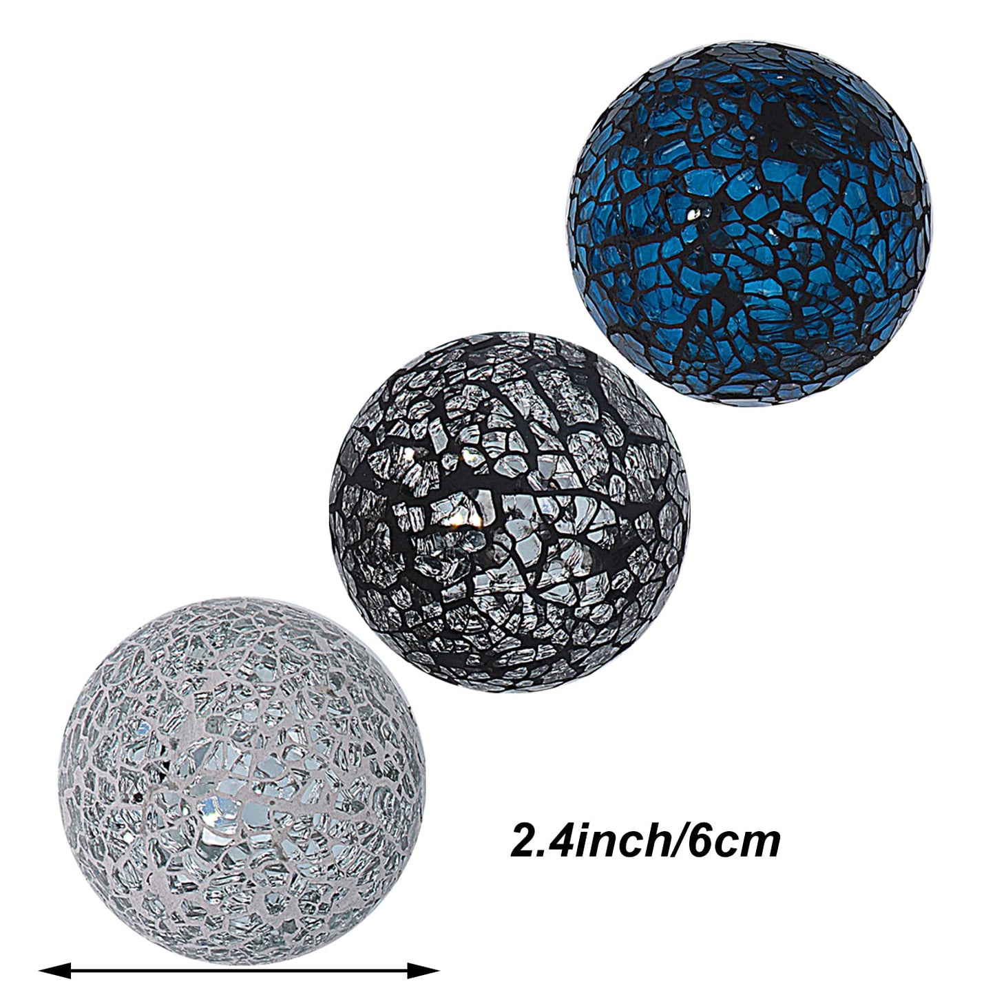 Kesywale 2.4 Inch Small Decorative Orbs Set of 6 Glass Mosaic Sphere Balls Centerpiece Glass Globe for Bowls, Vases and Dining Table Centerpieces Decor (B)
