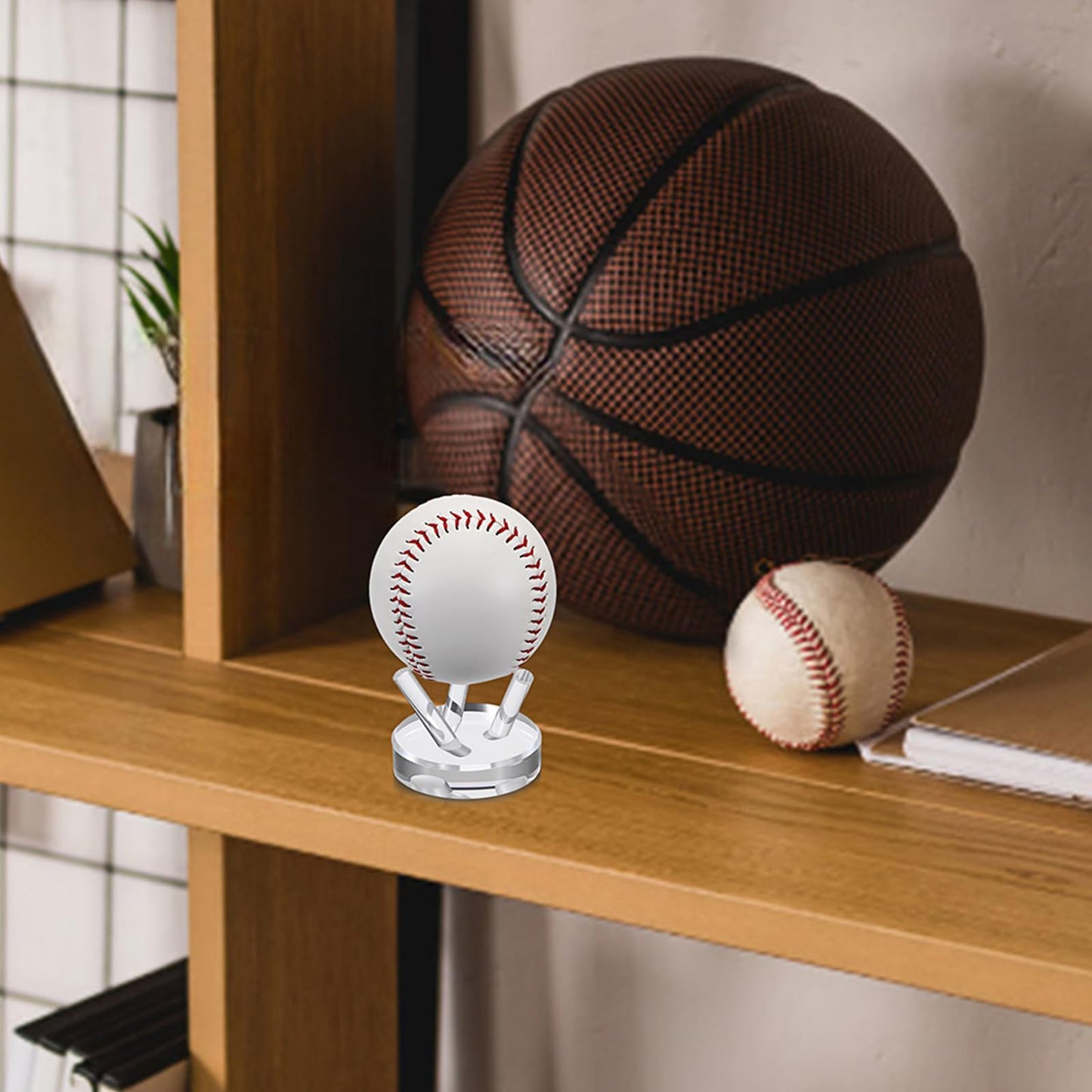 GUSHBIN 2 Packs Acrylic Softball Display Pedestal Sphere Stand with Round Holder for Baseball Tennis Golf Clear Rock Holder for Fossil Minerals, 2.4 Inch x 1.9 Inch