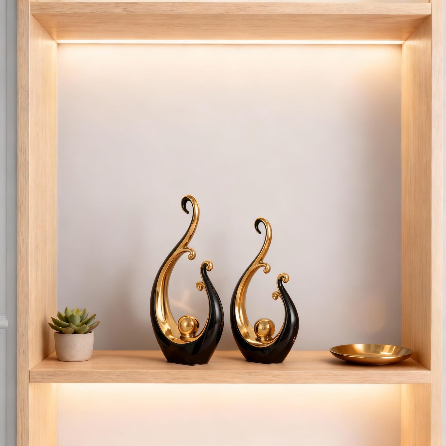 DOVDOV Black and Gold Home Decor, Abstract Ceramic 2-Piece Sculpture Set, Modern mid-Century Art Statues, Perfect for Accent Tables, countertops, Coffee Tables, and entryway Decor.