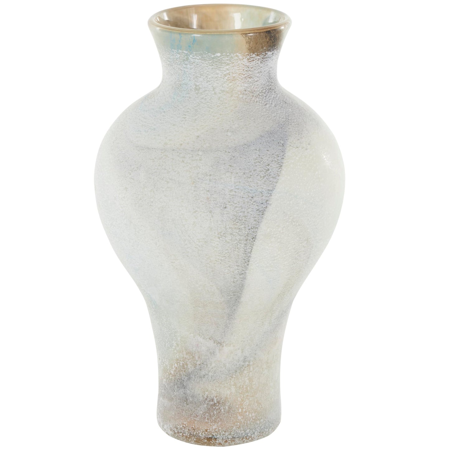 Deco 79 Glass Decorative Vase Distressed Centerpiece Vase with Blue and Tan Texturing, Flower Vase for Home Decoration 7" x 7" x 12", Cream