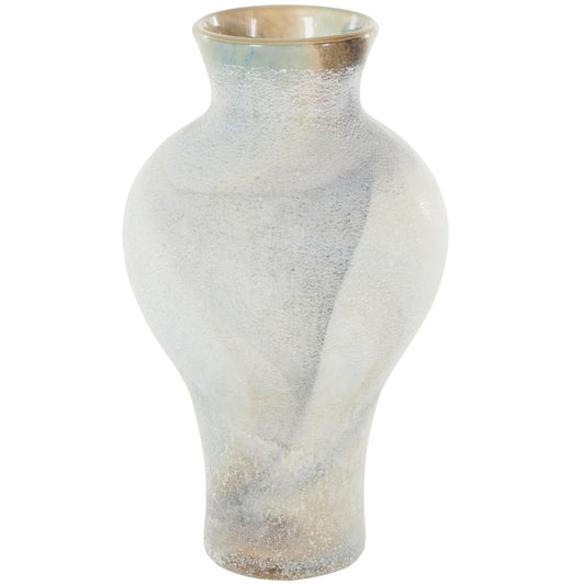 Deco 79 Glass Decorative Vase Distressed Centerpiece Vase with Blue and Tan Texturing, Flower Vase for Home Decoration 7" x 7" x 12", Cream