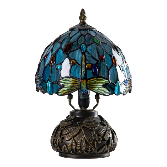 Msrzuds Tiffany Style Stained Glass Mushroom Bedside Table Lamp 8-inch Green Blue Dragonfly Beautiful Shade Nightstand Light for Bedroom Dorm Living Hallway Coffee Table Home Office Housewarming Gift