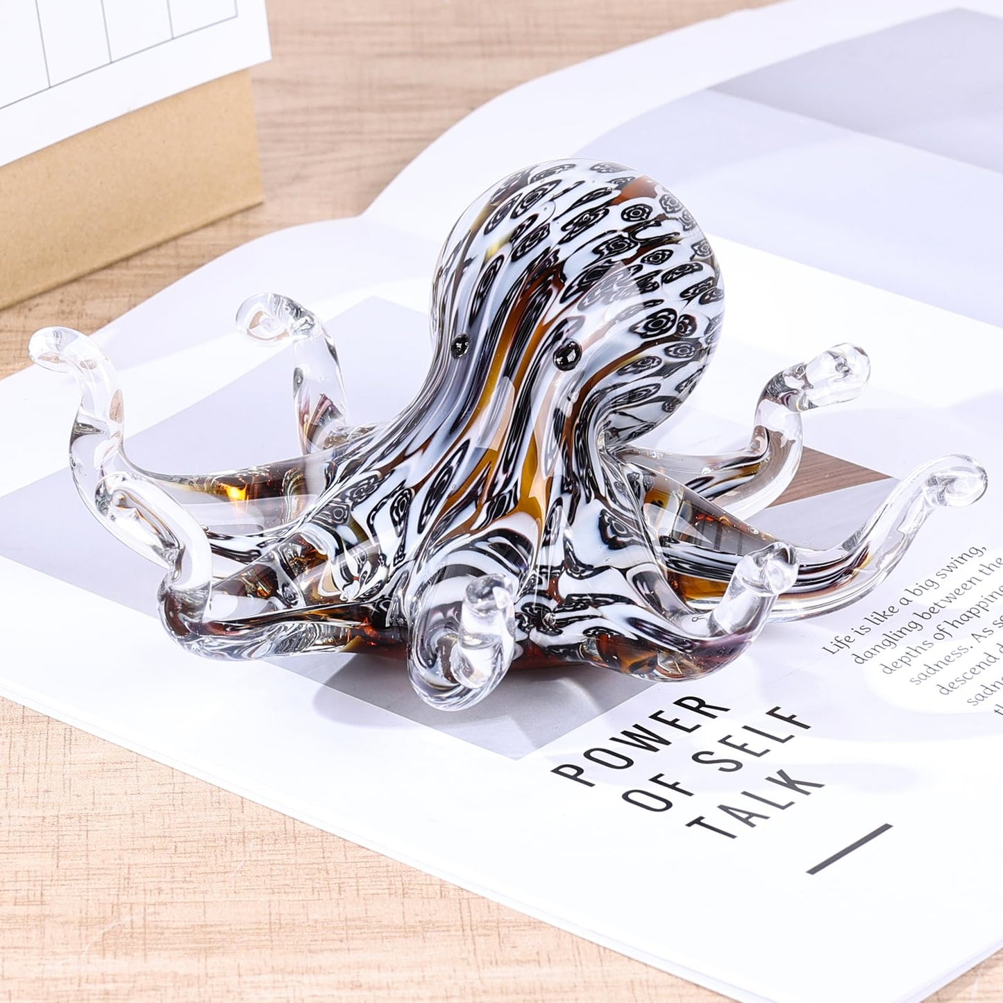 LCCCK Glass Octopus Statue Home Decor, Hand Blown Glass Decor Ocean Figurines Octopus Sculpture, Murano Art Office Desk Paperweights Fish Tank Aquarium Sea Animals Christmas Birthday Gift (Black)